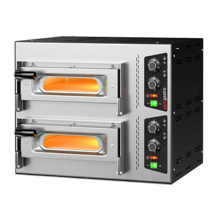 GGM Gastro Electric Deck Pizza Oven - Twin Deck - Refractory Stone Deck - 1+1 - Ø 35cm (35.1 cm) - 230V Single Phase | Hardwired - Mechanical Controls - up to 450°C