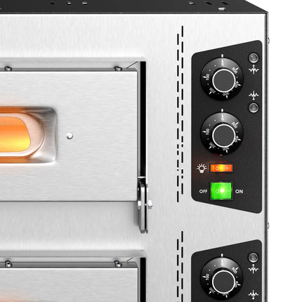 GGM Gastro Electric Deck Pizza Oven - Twin Deck - Refractory Stone Deck - 1+1 - Ø 35cm (35.1 cm) - 230V Single Phase | Hardwired - Mechanical Controls - up to 450°C