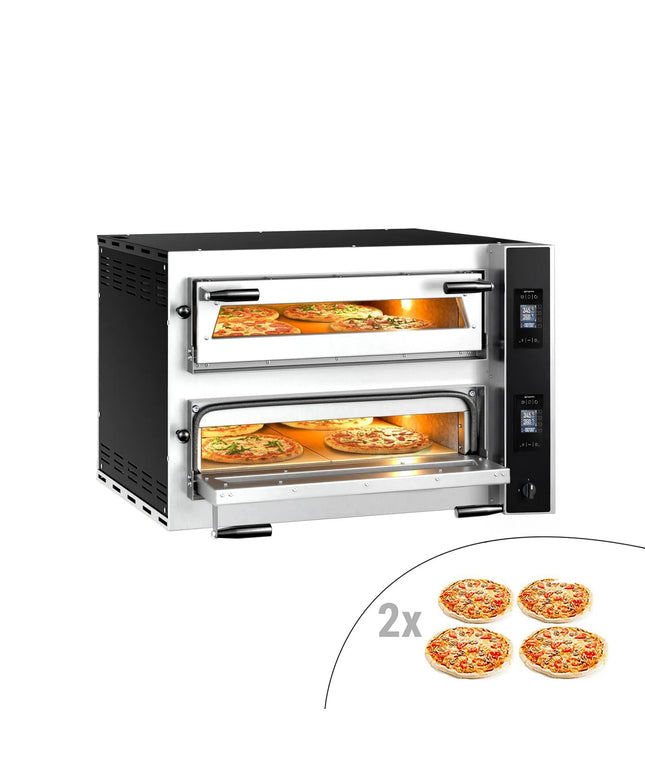 GGM Gastro Electric Deck Pizza Oven - Twin Deck - Refractory Stone Deck - 4+4 - Ø 35cm (35.1 cm) - Touchscreen Controls - up to 400°C