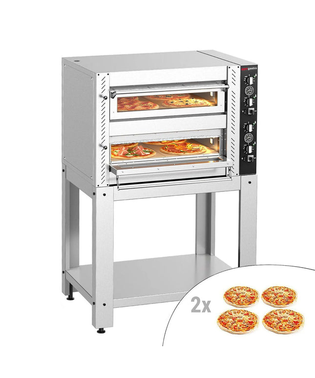 GGM Gastro Electric Deck Pizza Oven - Twin Deck - Refractory Stone Deck - 4+4 - Ø 34cm (34 cm) - Mechanical Controls - incl. Base frame