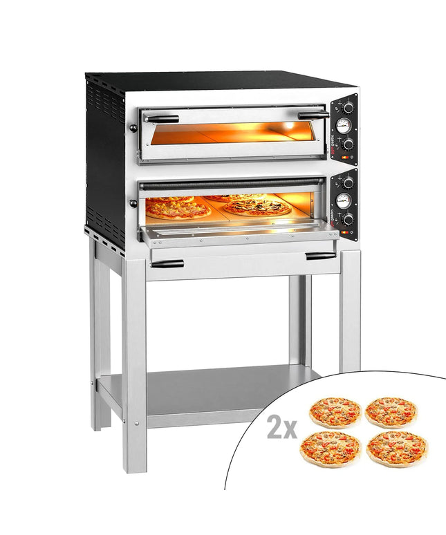 GGM Gastro Electric Deck Pizza Oven - Twin Deck - Refractory Stone Deck - 4+4 - Ø 30cm (30.5 cm) - incl. Base frame
