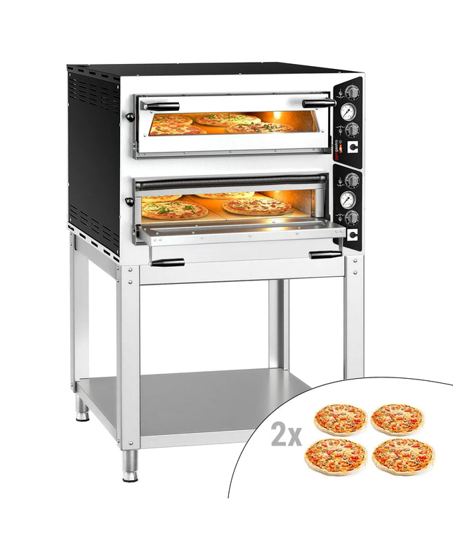 GGM Gastro Electric Deck Pizza Oven - Twin Deck - Refractory Stone Deck - 4+4 - Ø 35cm (35.1 cm) - Mechanical Controls - up to 450°C - incl. Base frame