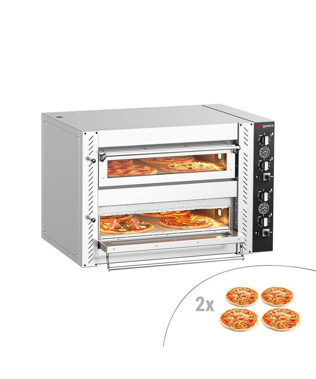 GGM Gastro Electric Deck Pizza Oven - Twin Deck - Refractory Stone Deck - 4+4 - Ø 30cm (30.5 cm) - Mechanical Controls - up to 450°C