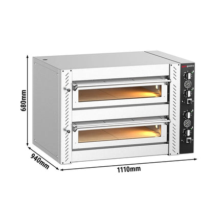 GGM Gastro Electric Deck Pizza Oven - Twin Deck - Refractory Stone Deck - 4+4 - Ø 34cm (34 cm) - 230V 3 Phase - Mechanical Controls - up to 450°C