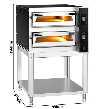 GGM Gastro Electric Deck Pizza Oven - Twin Deck - Refractory Stone Deck - 4+4 - Ø 35cm (35.1 cm) - 230V 3 Phase - Touchscreen Controls - up to 400°C - incl. Base frame