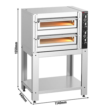 GGM Gastro Electric Deck Pizza Oven - Twin Deck - Refractory Stone Deck - 4+4 x Ø 34cm (34 cm) - 230V 3 Phase - Mechanical Controls - up to 450°C - incl. Base frame