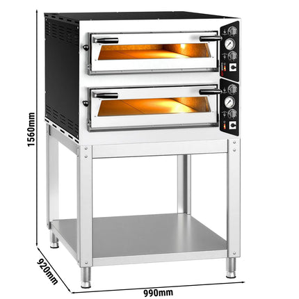 GGM Gastro Electric Deck Pizza Oven - Twin Deck - Refractory Stone Deck - 4+4 - Ø 35cm (35.1 cm) - Mechanical Controls - up to 450°C - incl. Base frame