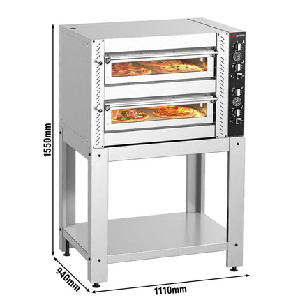 GGM Gastro Electric Deck Pizza Oven - Twin Deck - Refractory Stone Deck - 4+4 - Ø 34cm (34 cm) - Mechanical Controls - incl. Base frame