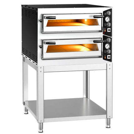 GGM Gastro Electric Deck Pizza Oven - Twin Deck - Refractory Stone Deck - 4+4 - Ø 35cm (35.1 cm) - Mechanical Controls - up to 450°C - incl. Base frame
