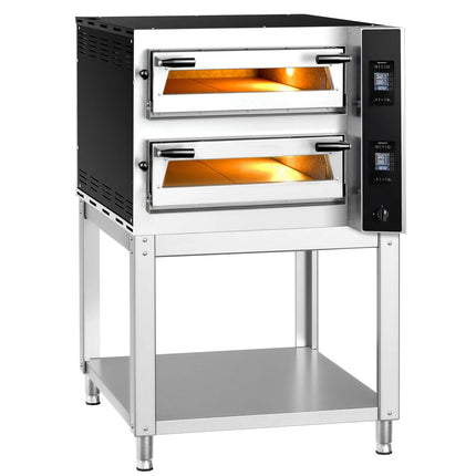GGM Gastro Electric Deck Pizza Oven - Twin Deck - Refractory Stone Deck - 4+4 - Ø 35cm (35.1 cm) - 230V 3 Phase - Touchscreen Controls - up to 400°C - incl. Base frame