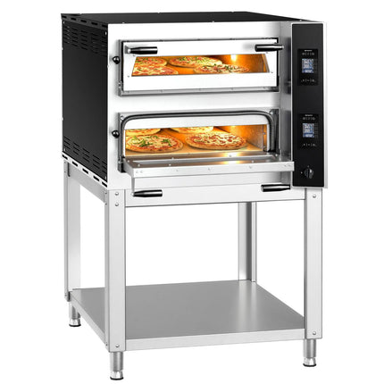 GGM Gastro Electric Deck Pizza Oven - Twin Deck - Refractory Stone Deck - 4+4 - Ø 35cm (35.1 cm) - 230V 3 Phase - Touchscreen Controls - up to 400°C - incl. Base frame