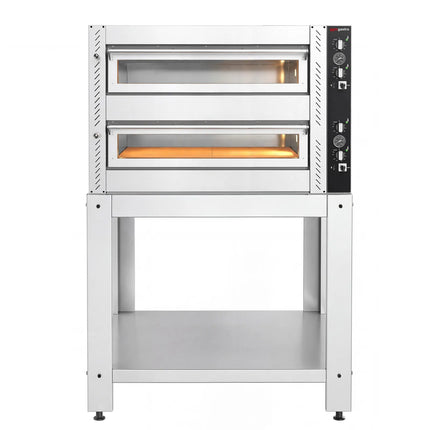 GGM Gastro Electric Deck Pizza Oven - Twin Deck - Refractory Stone Deck - 4+4 - Ø 34cm (34 cm) - Mechanical Controls - incl. Base frame