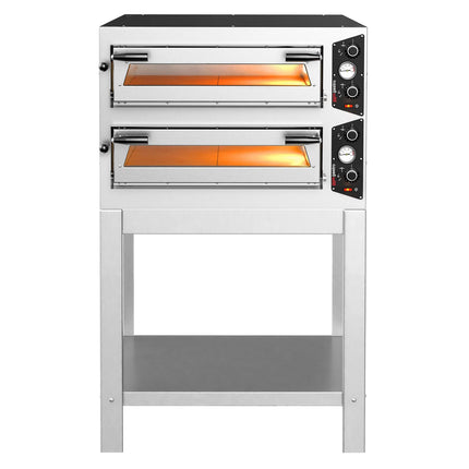GGM Gastro Electric Deck Pizza Oven - Twin Deck - Refractory Stone Deck - 4+4 - Ø 30cm (30.5 cm) - incl. Base frame