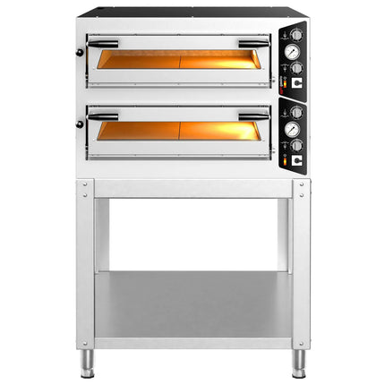 GGM Gastro Electric Deck Pizza Oven - Twin Deck - Refractory Stone Deck - 4+4 - Ø 35cm (35.1 cm) - Mechanical Controls - up to 450°C - incl. Base frame