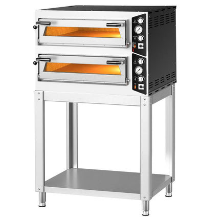 GGM Gastro Electric Deck Pizza Oven - Twin Deck - Refractory Stone Deck - 4+4 - Ø 35cm (35.1 cm) - Mechanical Controls - up to 450°C - incl. Base frame