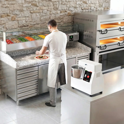 GGM Gastro Electric Deck Pizza Oven - Twin Deck - Refractory Stone Deck - 4+4 x Ø 34cm (34 cm) - 230V 3 Phase - Mechanical Controls - up to 450°C - incl. Hood & Base frame