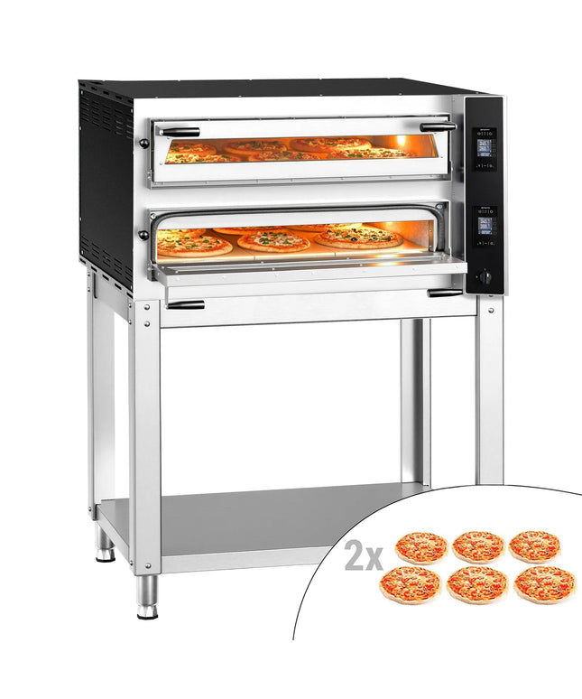 GGM Gastro Electric Deck Pizza Oven - Twin Deck - Refractory Stone Deck - 6+6 - Ø 35cm (35.1 cm) - Digital Controls - up to 400°C - incl. Base frame