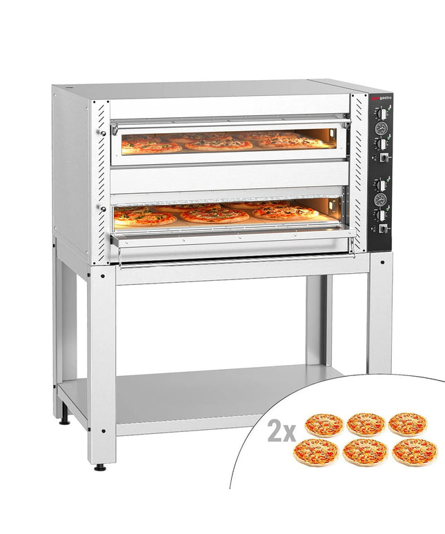 GGM Gastro Electric Deck Pizza Oven - Twin Deck - Refractory Stone Deck - 6+6 - Ø 30cm (30.5 cm) - incl. Base frame