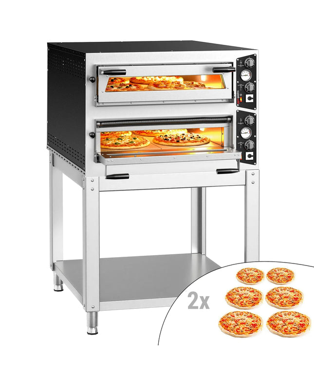 GGM Gastro Electric Deck Pizza Oven - Twin Deck - Refractory Stone Deck - 6+6 - Ø 35cm (35.1 cm) - Mechanical Controls - up to 450°C - incl. Base frame