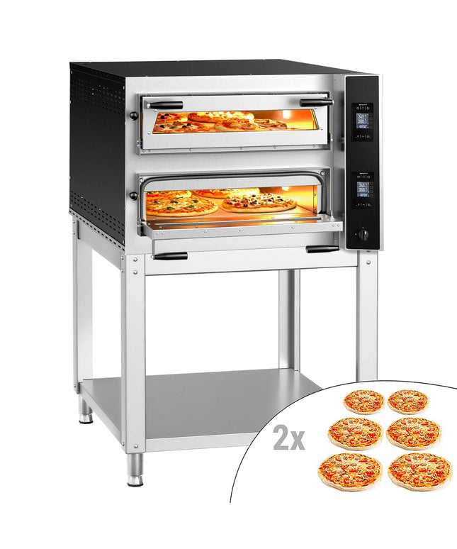 GGM Gastro Electric Deck Pizza Oven - Twin Deck - Refractory Stone Deck - 6+6 - Ø 35cm (35.1 cm) - 230V 3 Phase - Digital Controls - up to 400°C - incl. Base frame