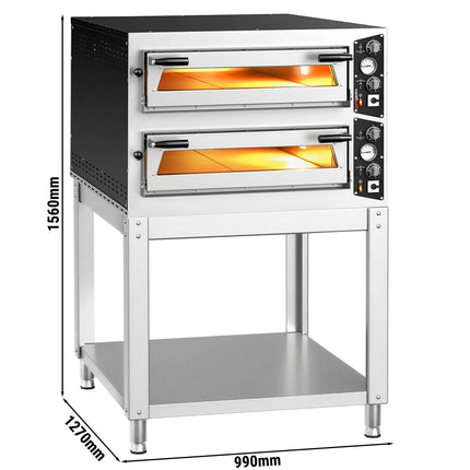 GGM Gastro Electric Deck Pizza Oven - Twin Deck - Refractory Stone Deck - 6+6 - Ø 35cm (35.1 cm) - Mechanical Controls - up to 450°C - incl. Base frame