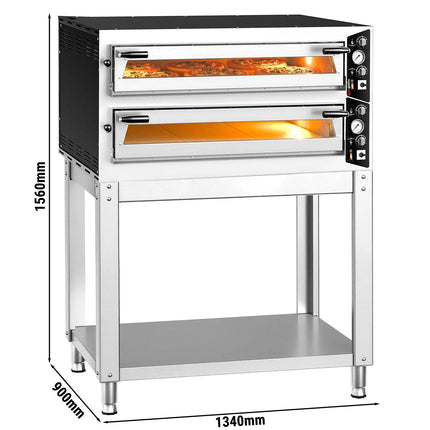GGM Gastro Electric Deck Pizza Oven - Twin Deck - Refractory Stone Deck - 6+6 - Ø 35cm (35.1 cm) - 230V 3 Phase - Mechanical Controls - up to 450°C - incl. Base frame