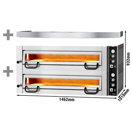GGM Gastro Electric Deck Pizza Oven - Twin Deck - Refractory Stone Deck - 6+6 x Ø 34cm (34 cm) - 230V 3 Phase - Mechanical Controls - up to 450°C - incl. Hood