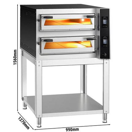 GGM Gastro Electric Deck Pizza Oven - Twin Deck - Refractory Stone Deck - 6+6 - Ø 35cm (35.1 cm) - 230V 3 Phase - Digital Controls - up to 400°C - incl. Base frame