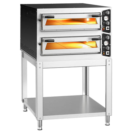 GGM Gastro Electric Deck Pizza Oven - Twin Deck - Refractory Stone Deck - 6+6 - Ø 35cm (35.1 cm) - Mechanical Controls - up to 450°C - incl. Base frame