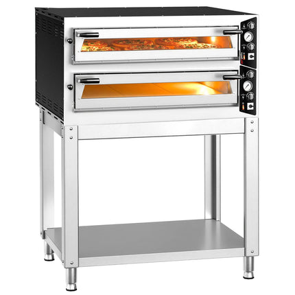 GGM Gastro Electric Deck Pizza Oven - Twin Deck - Refractory Stone Deck - 6+6 - Ø 35cm (35.1 cm) - 230V 3 Phase - Mechanical Controls - up to 450°C - incl. Base frame