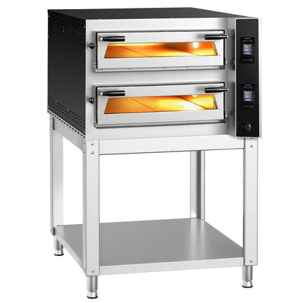 GGM Gastro Electric Deck Pizza Oven - Twin Deck - Refractory Stone Deck - 6+6 - Ø 35cm (35.1 cm) - 230V 3 Phase - Digital Controls - up to 400°C - incl. Base frame