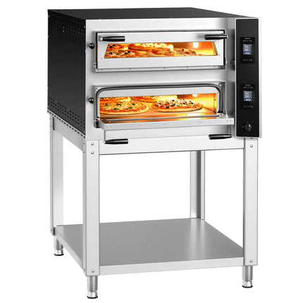 GGM Gastro Electric Deck Pizza Oven - Twin Deck - Refractory Stone Deck - 6+6 - Ø 35cm (35.1 cm) - 230V 3 Phase - Digital Controls - up to 400°C - incl. Base frame