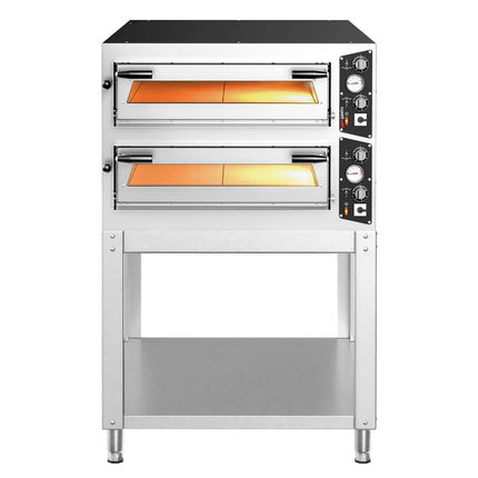 GGM Gastro Electric Deck Pizza Oven - Twin Deck - Refractory Stone Deck - 6+6 - Ø 35cm (35.1 cm) - Mechanical Controls - up to 450°C - incl. Base frame