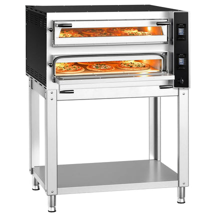GGM Gastro Electric Deck Pizza Oven - Twin Deck - Refractory Stone Deck - 6+6 - Ø 35cm (35.1 cm) - Digital Controls - up to 400°C - incl. Base frame