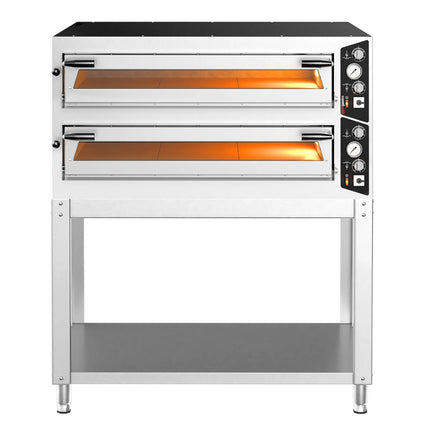 GGM Gastro Electric Deck Pizza Oven - Twin Deck - Refractory Stone Deck - 6+6 - Ø 35cm (35.1 cm) - 230V 3 Phase - Mechanical Controls - up to 450°C - incl. Base frame
