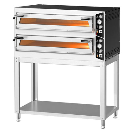 GGM Gastro Electric Deck Pizza Oven - Twin Deck - Refractory Stone Deck - 6+6 - Ø 35cm (35.1 cm) - 230V 3 Phase - Mechanical Controls - up to 450°C - incl. Base frame