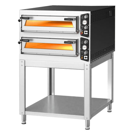 GGM Gastro Electric Deck Pizza Oven - Twin Deck - Refractory Stone Deck - 6+6 - Ø 35cm (35.1 cm) - Mechanical Controls - up to 450°C - incl. Base frame