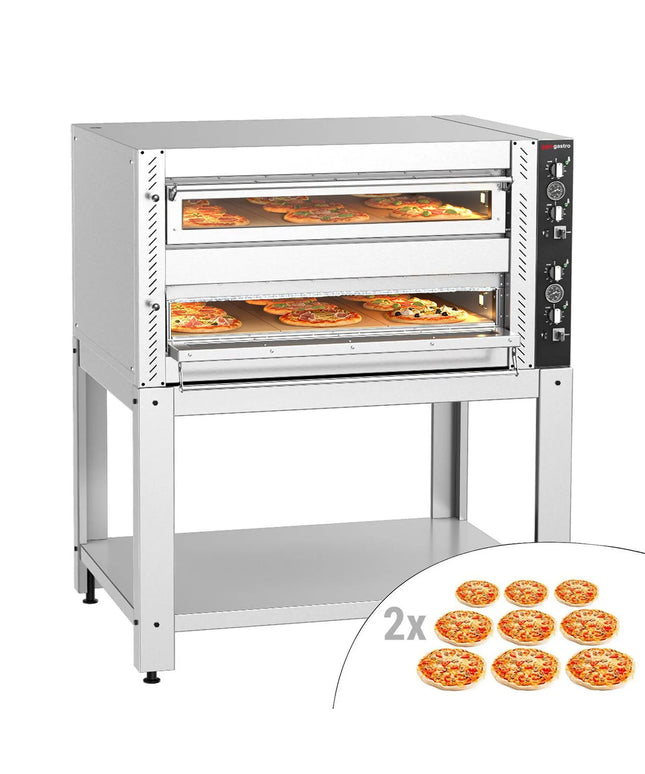 GGM Gastro Electric Deck Pizza Oven - Twin Deck - Refractory Stone Deck - 9+9 - Ø 30cm (30.5 cm) - Mechanical Controls - incl. Base frame