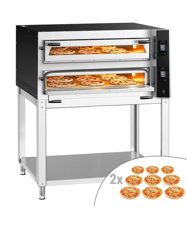 GGM Gastro Electric Deck Pizza Oven - Twin Deck - Refractory Stone Deck - 9+9 - Ø 35cm (35.1 cm) - Digital Controls - incl. Base frame