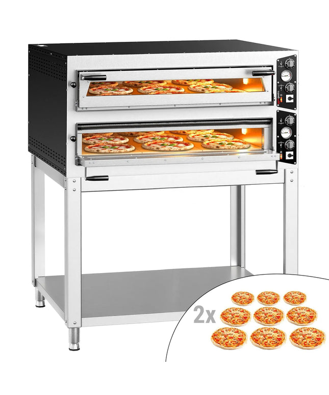 GGM Gastro Electric Deck Pizza Oven - Twin Deck - Refractory Stone Deck - 9+9 - Ø 35cm (35.1 cm) - Mechanical Controls - up to 450°C - incl. Base frame