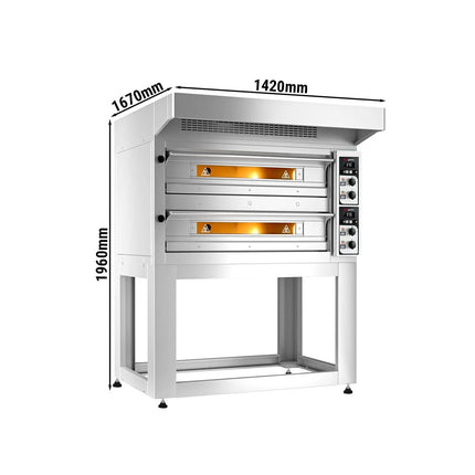 GGM Gastro Electric Deck Pizza Oven - Twin Deck - Refractory Stone Deck - 9+9 - Ø 33cm (33 cm) - Mechanical Controls - incl. Stainless steel hood & Base frame