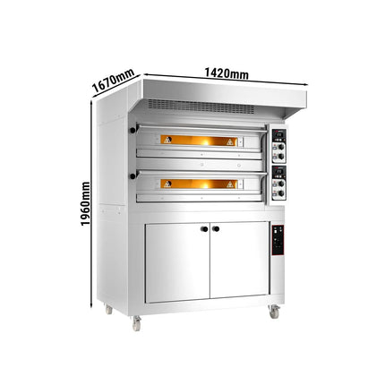 GGM Gastro Electric Deck Pizza Oven - Twin Deck - Refractory Stone Deck - 9+9 x Ø 33cm (33 cm) - Mechanical Controls - incl. Stainless steel hood & Proofing cabinet