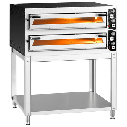 GGM Gastro Electric Deck Pizza Oven - Twin Deck - Refractory Stone Deck - 9+9 - Ø 35cm (35.1 cm) - Mechanical Controls - up to 450°C - incl. Base frame