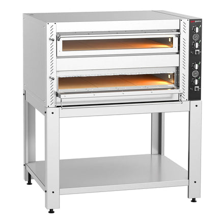 GGM Gastro Electric Deck Pizza Oven - Twin Deck - Refractory Stone Deck - 9+9 - Ø 30cm (30.5 cm) - Mechanical Controls - incl. Base frame