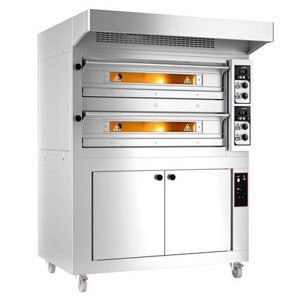 GGM Gastro Electric Deck Pizza Oven - Twin Deck - Refractory Stone Deck - 9+9 x Ø 33cm (33 cm) - Mechanical Controls - incl. Stainless steel hood & Proofing cabinet