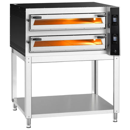GGM Gastro Electric Deck Pizza Oven - Twin Deck - Refractory Stone Deck - 9+9 - Ø 35cm (35.1 cm) - Digital Controls - incl. Base frame