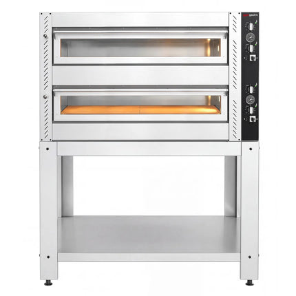 GGM Gastro Electric Deck Pizza Oven - Twin Deck - Refractory Stone Deck - 9+9 - Ø 30cm (30.5 cm) - Mechanical Controls - incl. Base frame