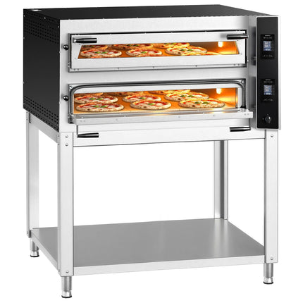 GGM Gastro Electric Deck Pizza Oven - Twin Deck - Refractory Stone Deck - 9+9 - Ø 35cm (35.1 cm) - Digital Controls - incl. Base frame