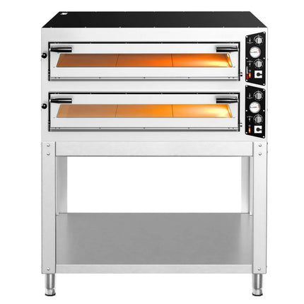 GGM Gastro Electric Deck Pizza Oven - Twin Deck - Refractory Stone Deck - 9+9 - Ø 35cm (35.1 cm) - Mechanical Controls - up to 450°C - incl. Base frame