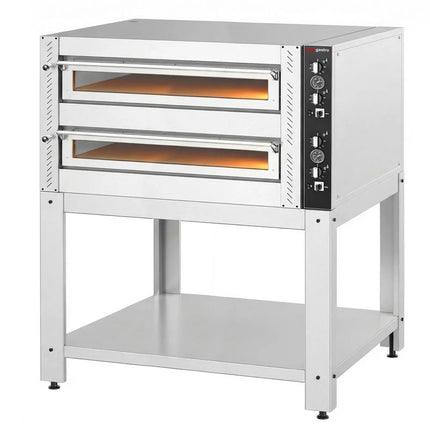 GGM Gastro Electric Deck Pizza Oven - Twin Deck - Refractory Stone Deck - 9+9 - Ø 30cm (30.5 cm) - Mechanical Controls - incl. Base frame